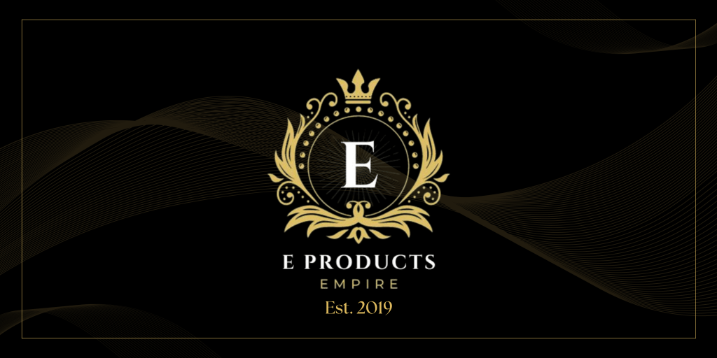 Logo of E Products Empire featuring an ornate design with a crown, set against a black background, established in 2019. Eproducts Empire